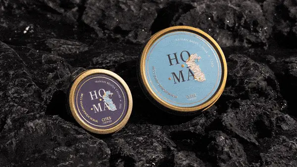 Homa tin on a black background
