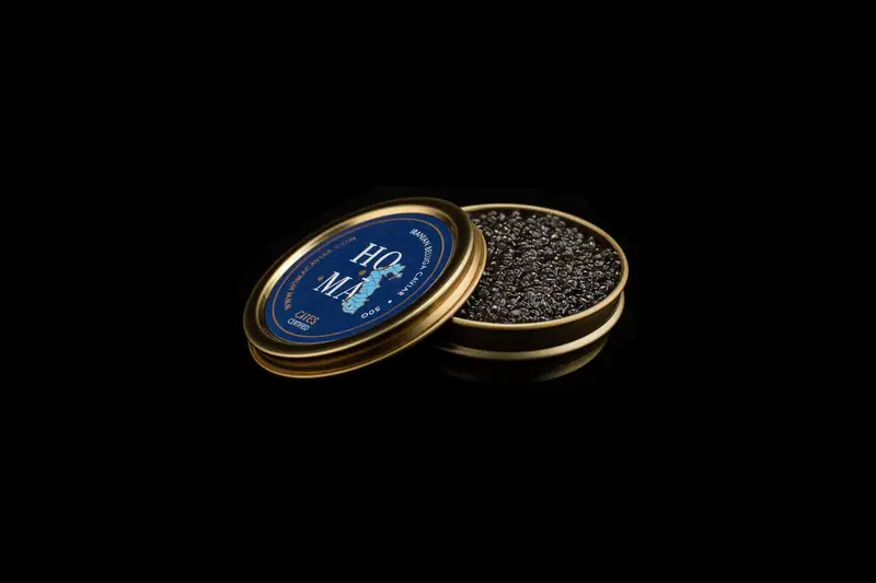 Small caviar tin on black