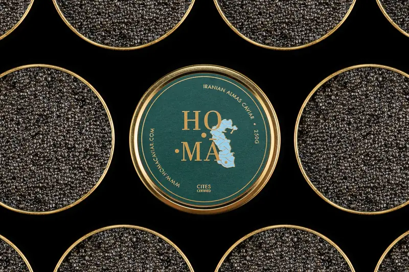 Homa caviar tins in a grid