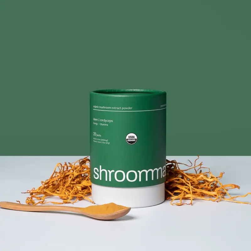 Green Shroommate canister with cordyceps