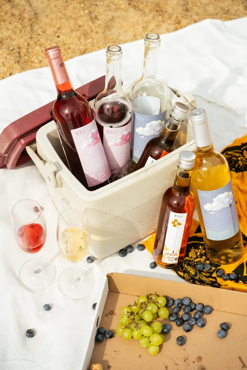 Picnic spread with Yunnan Red wine and fruit
